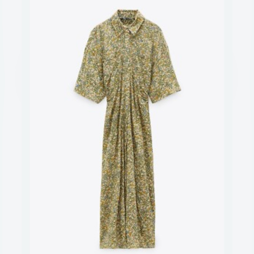 Zara Yellow Cream Buttoned Midi Dress - Picture 3 of 8